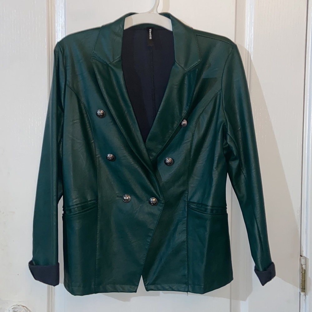 Venti6 Womens Green leather jacket size Large Military style